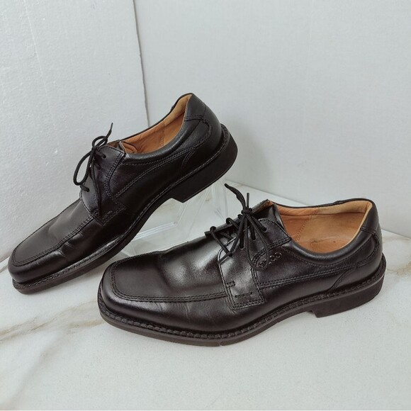 Ecco Men\'s Seattle Apron Tie Black Leather Oxford Dress Shoes, Sz 11